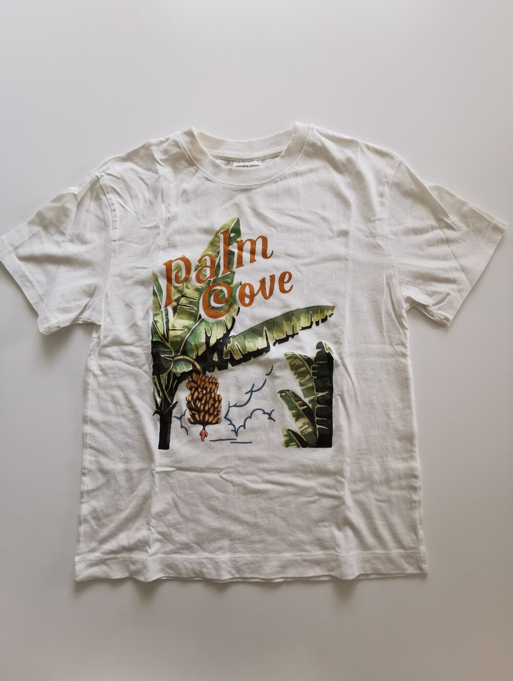 Desmond & Dempsey X H&M Crew Neck White T-shirt With Palm Cove Graphic Print